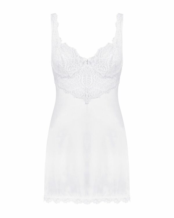 (SALE) Сорочка Obsessive Amor Blanco underwire chemise & thong white S/M - Зображення 3