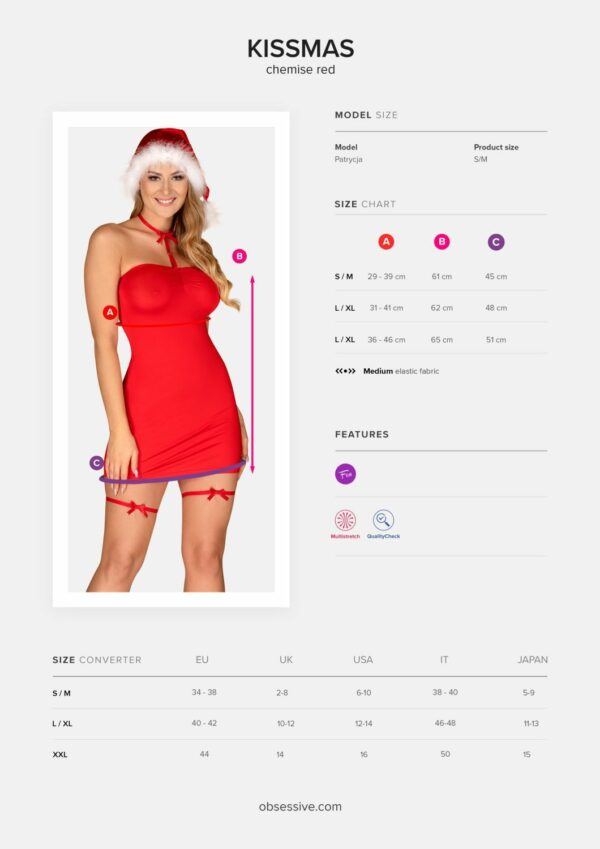 Сорочка Obsessive Kissmas chemise red 2XL/3XL - Зображення 5