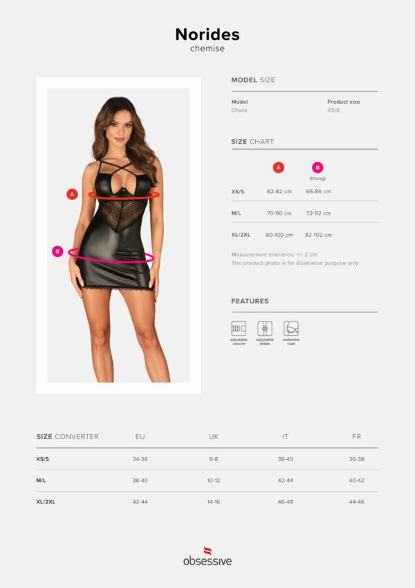 Сорочка Obsessive Norides chemise & thong XS/S - Зображення 5