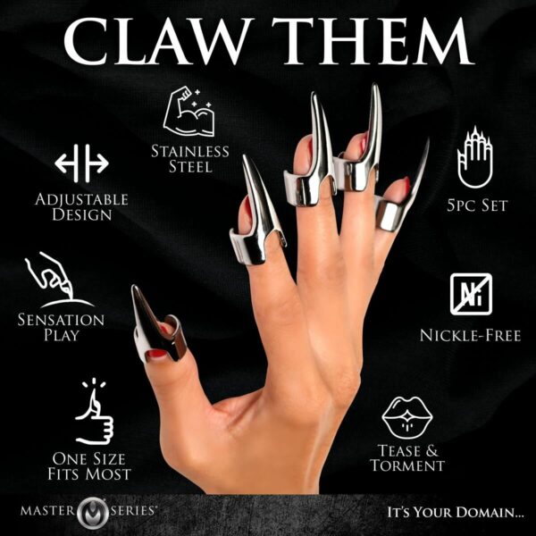 Набір кілець з кігтями Master Series Five-Piece Sensation Claw Rings - Silver - Зображення 8