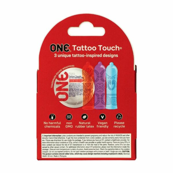 Презервативи ONE Tattoo Touch 3 шт, картонна коробка - Зображення 2