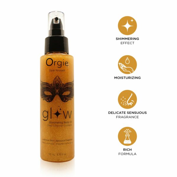 Олія-шимер для тіла Orgie – Glow Shimmering Body Oil (110 мл), чуттєвий аромат, зволоження - Зображення 3