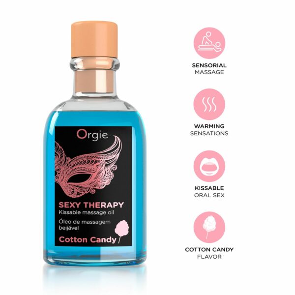 Набір для масажу Orgie – Sexy Therapy Cotton Candy (100 мл), їстівна розігрівальна олія + пір’їнка - Зображення 3