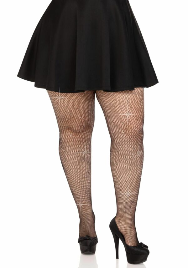 Колготки Leg Avenue Rhinestone micro net tights Plus size Black, дрібна сітка, стрази - Зображення 5