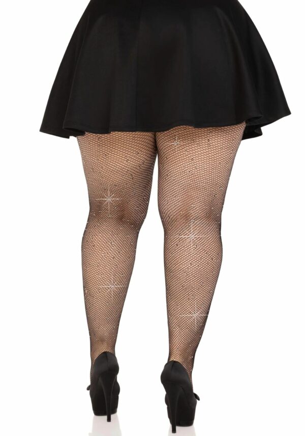 Колготки Leg Avenue Rhinestone micro net tights Plus size Black, дрібна сітка, стрази - Зображення 4