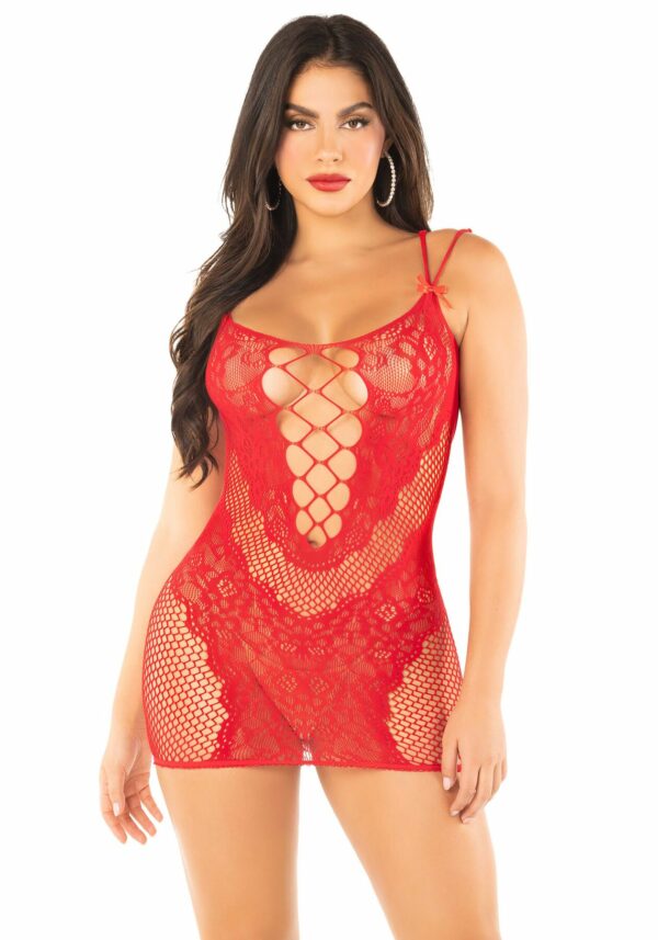 Сукня Leg Avenue Lace and Net Mini Dress with Dual Strap One Size, Red - Зображення 5