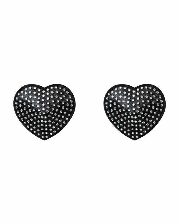 Накладки-серця на соски зі стразами Obsessive A750 nipple covers, чорні (м'ята упаковка!!!) - Зображення 4