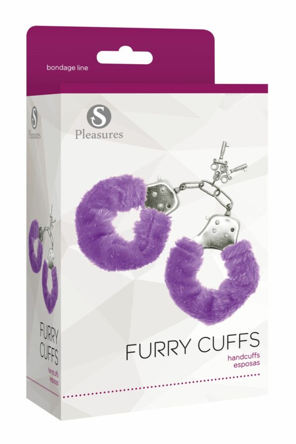 Наручники S Pleasures Furry Cuffs Purple з пухнастим оздобленням, 2 ключі в комплекті - Зображення 2