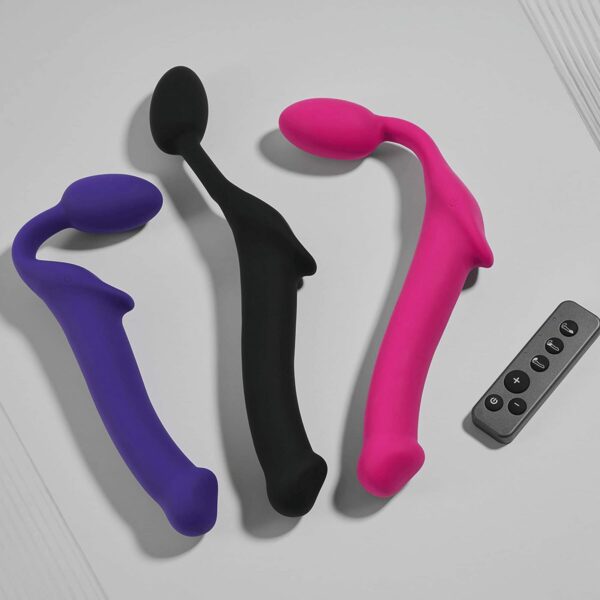 Безремінний страпон з вібрацією Strap-On-Me Vibrating Fuchsia L, діаметр 3,7см, пульт ДК, регульований - Зображення 8