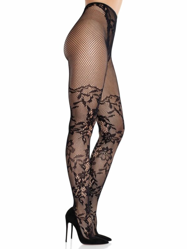 Колготки Leg Avenue Dahlia Lace Tights with Net Thigh Detail One Size - Зображення 2