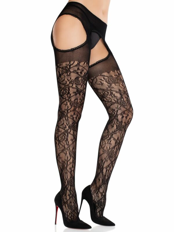 Колготки Leg Avenue Cross Hatch Floral Lace Suspender Hose One Size - Зображення 3