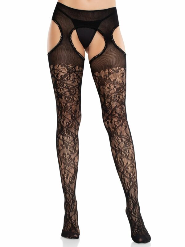 Колготки Leg Avenue Cross Hatch Floral Lace Suspender Hose One Size - Зображення 2