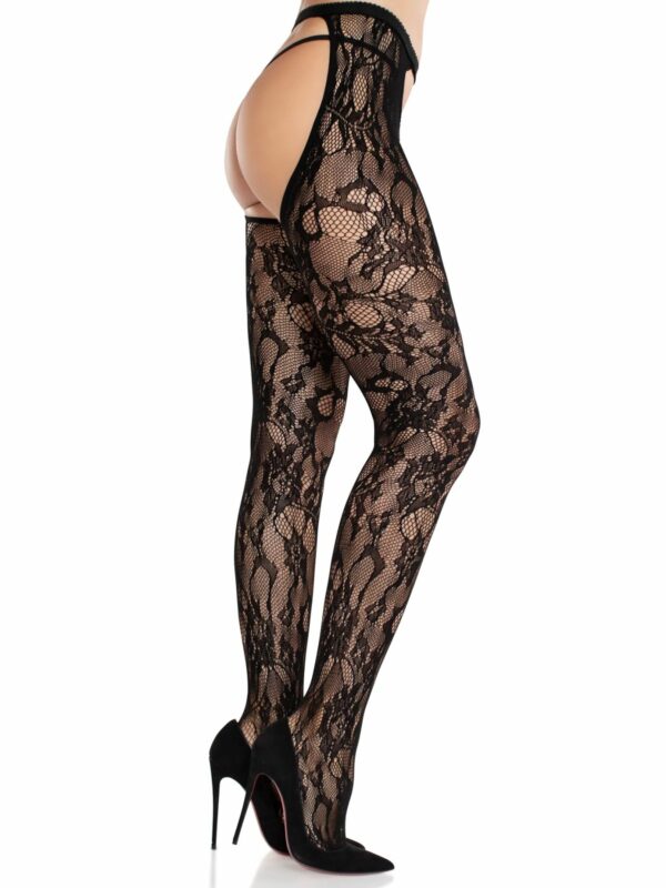 Колготки Leg Avenue Rose Lace Crotchless Tights with Open One Size Black - Зображення 3