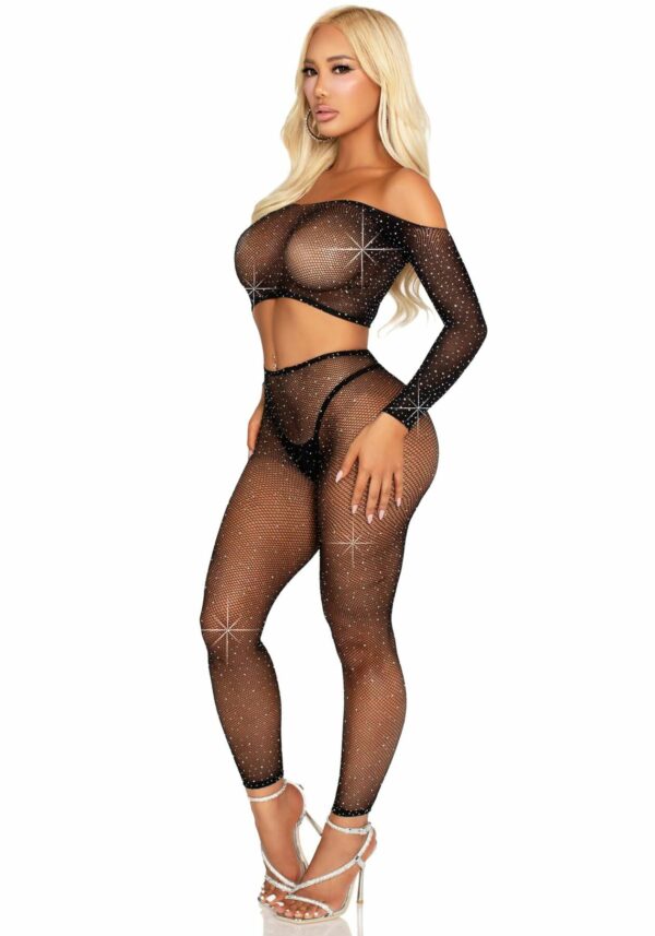 Комплект Leg Avenue Rhinestone Fishnet Crop Top and Legging One Size Black - Зображення 3