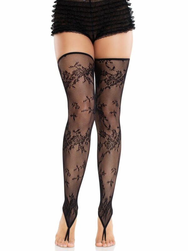 Панчохи Leg Avenue Floral Net Toe Loop Footless Thigh Highs One Size - Зображення 4