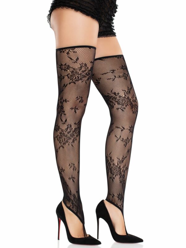 Панчохи Leg Avenue Floral Net Toe Loop Footless Thigh Highs One Size - Зображення 3