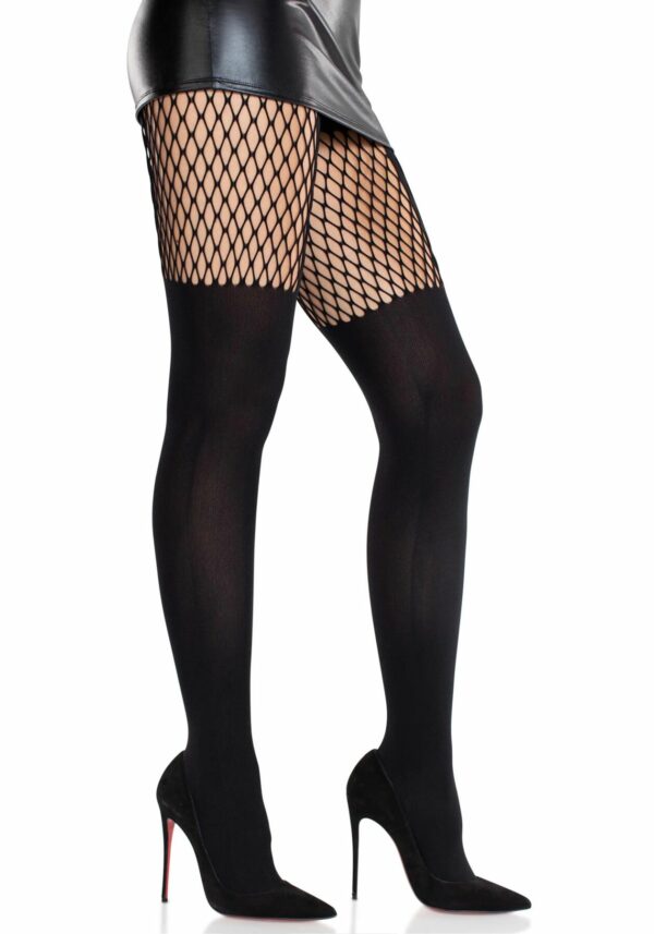 Колготки Leg Avenue Garter Illusion Tights with Net Detail One Size Black - Зображення 4