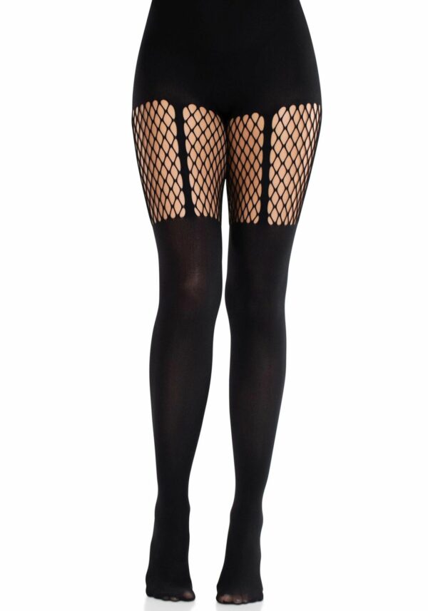 Колготки Leg Avenue Garter Illusion Tights with Net Detail One Size Black - Зображення 3