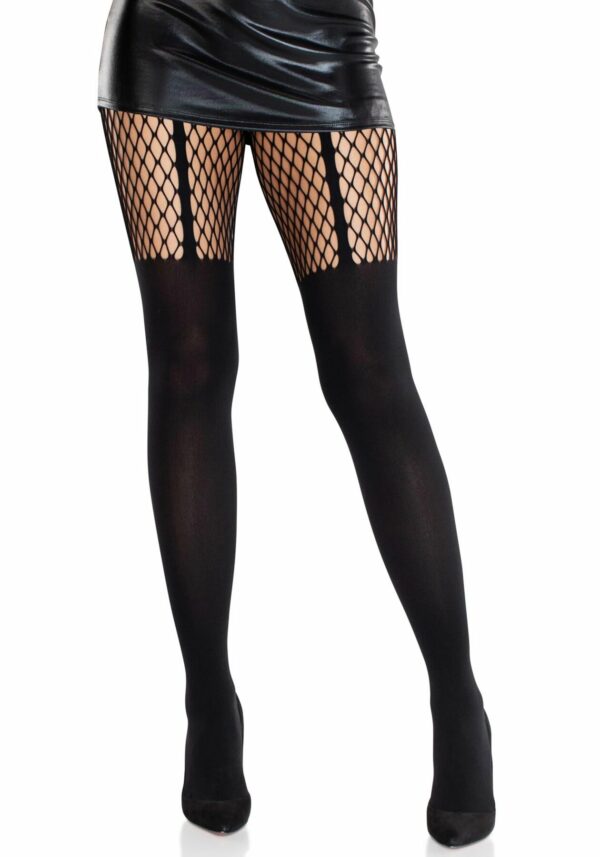 Колготки Leg Avenue Garter Illusion Tights with Net Detail One Size Black