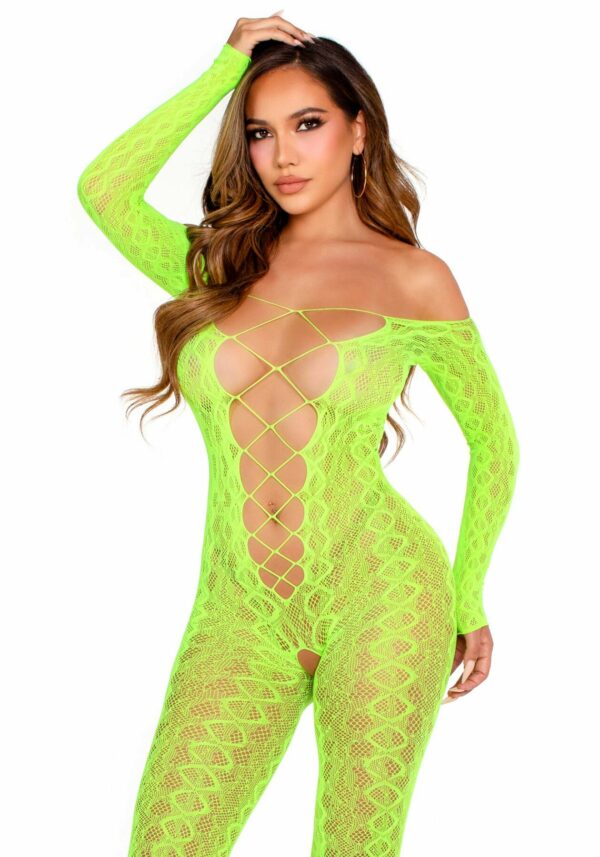 Бодістокінг Leg Avenue Crotchless Footless Lingerie Bodystocking One Size Neon Green - Зображення 3