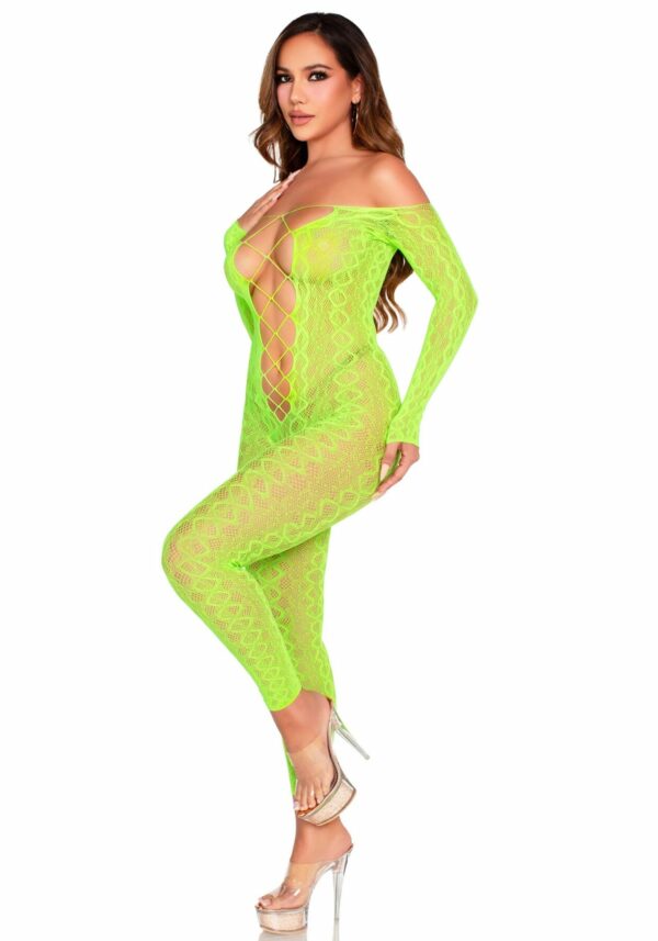 Бодістокінг Leg Avenue Crotchless Footless Lingerie Bodystocking One Size Neon Green - Зображення 4