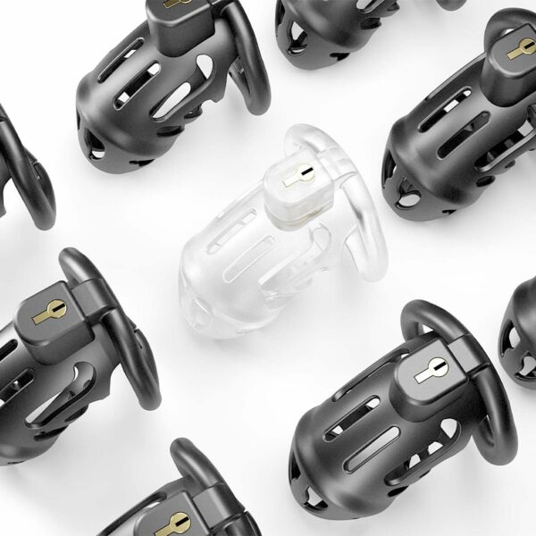 Клітка для пеніса LOCKINK SEVANDA Plastic Penis Chastity Cage, чорна, 3 кільця різних розмірів - Зображення 8