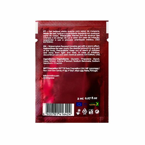 Пробник гелю для оральних пестощів з зігрівальним ефектом INTT Lick Me Kissable Gel Watermelon 2 мл - Зображення 2