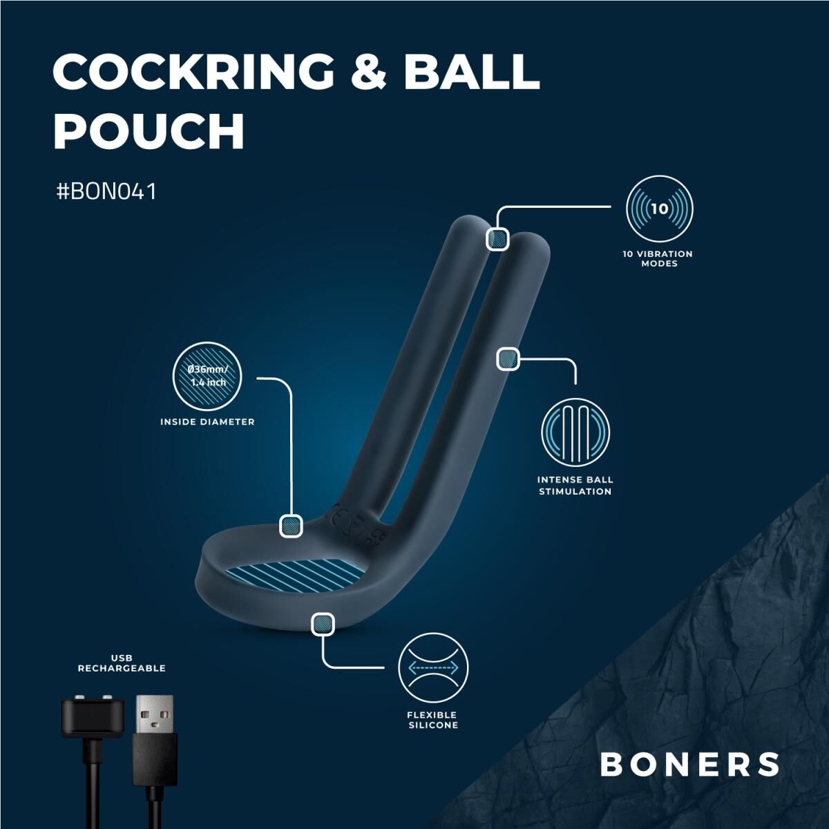 Ерекційне кільце Boners Cockring & Ball Stimulator - Зображення 12