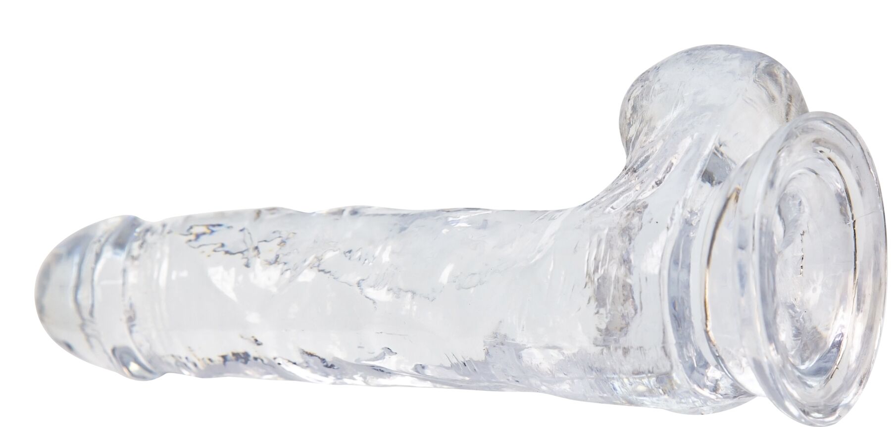 Прозорий фалоімітатор на присосці ADDICTION — Clear Dildo with Balls 8″, віброкуля в подарунок - Зображення 4