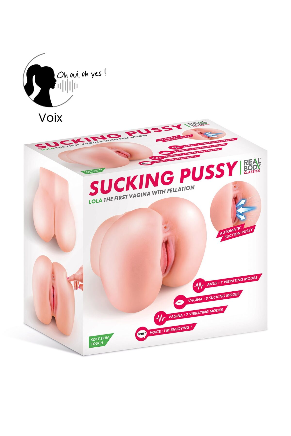 Смоктальна вагіна-мастурбатор Real Body Real Lola, вагіна та анус, з вібрацією і звуком - Зображення 2