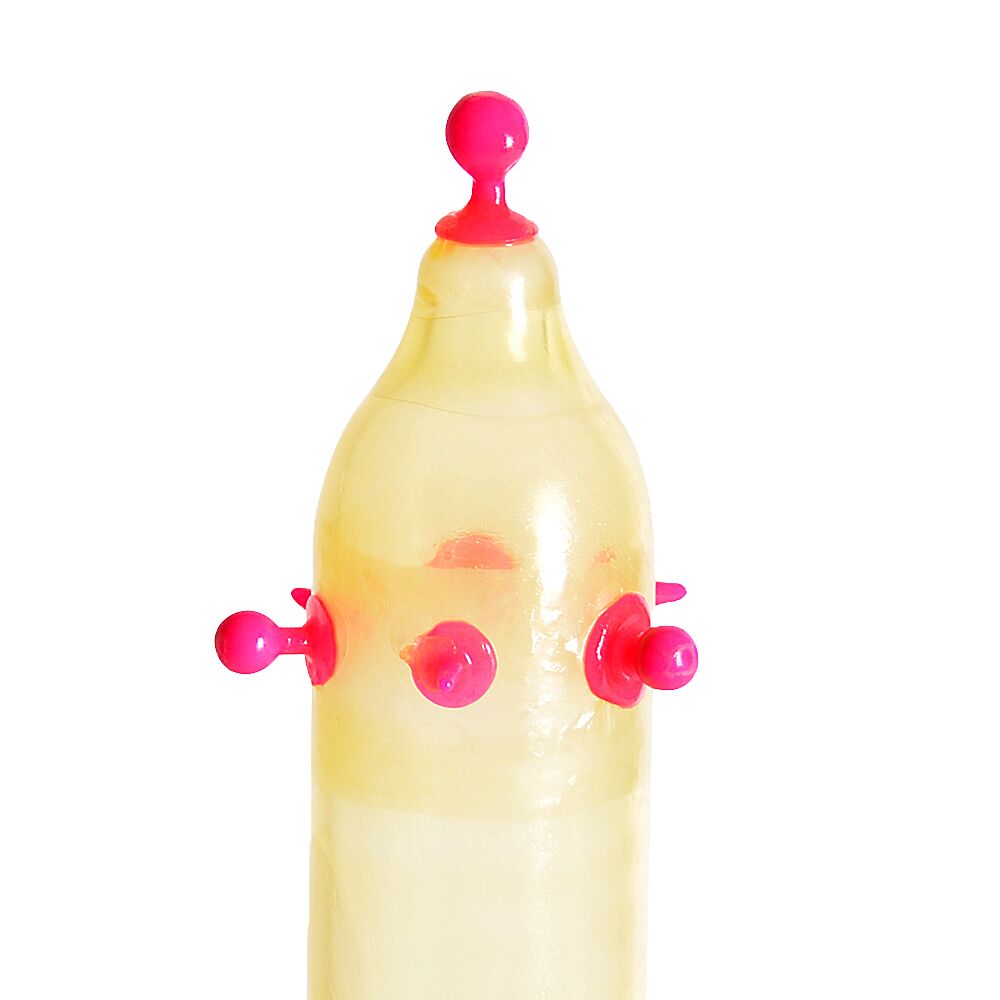 Насадка на член Recare Pink Monster Spike Condom (презерватив з кульками та вусиками) - Зображення 2