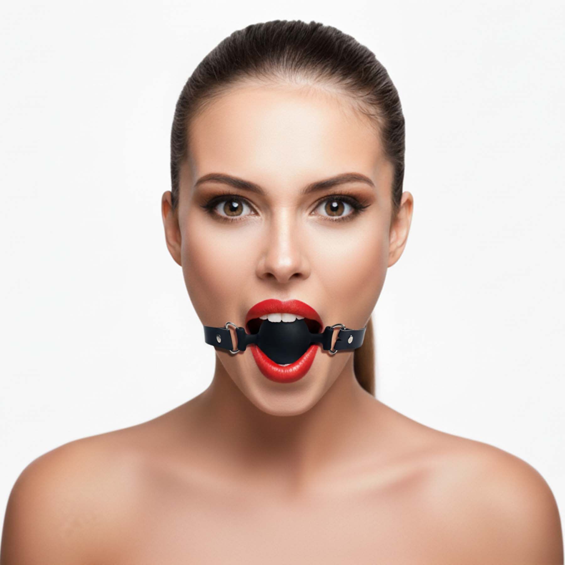 Кляп силіконовий Art of Sex - Balls, екошкіра, чорний - Зображення 2