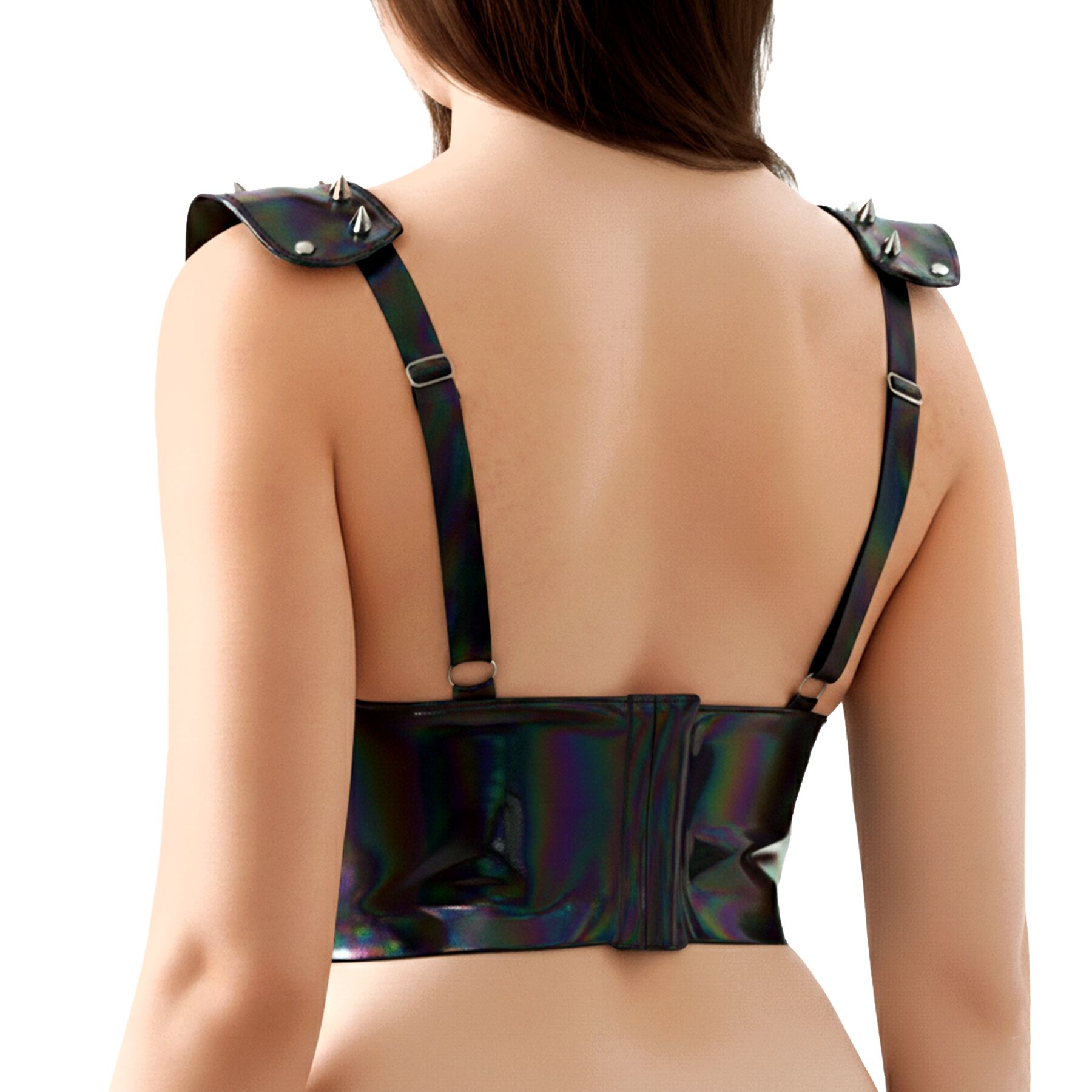 Лакований вініловий ліф з шипами Art of Sex - Mistress, чорний з ефектом голограми, розмір L - Зображення 2