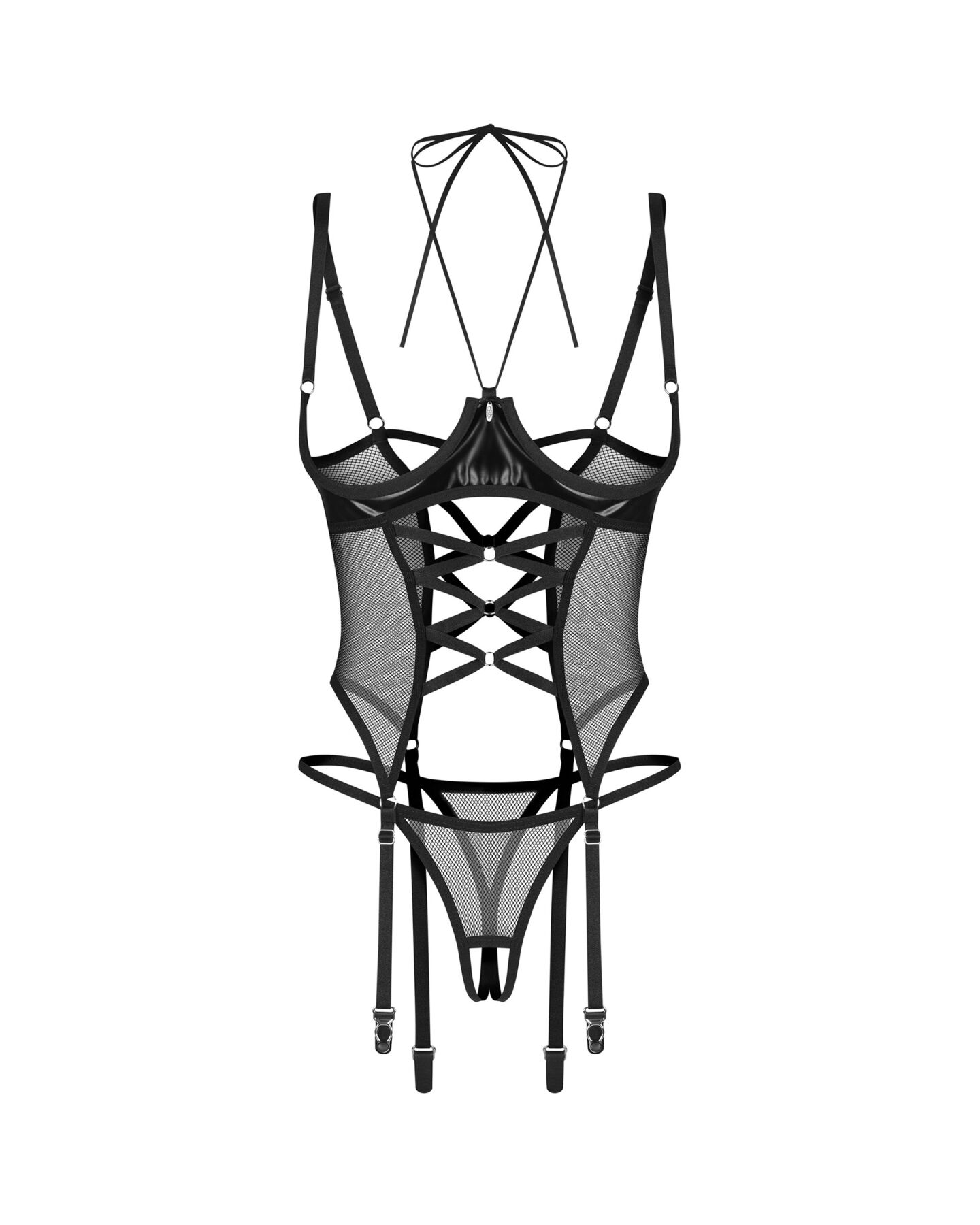 Корсет Obsessive Dominna cupless corset & crotchless thong 2XL/3X - Зображення 4