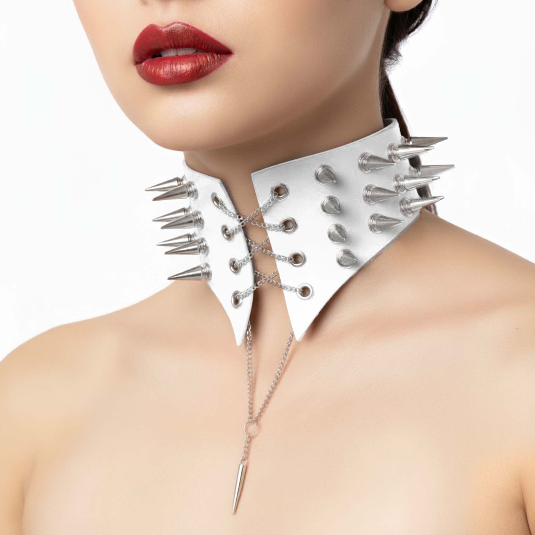 Чокер комір з шипами Art of Sex - Ariadne, натуральна шкіра, колір білий, L-2XL - Зображення 2