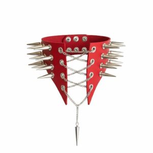 Чокер комір з шипами Art of Sex - Ariadne, натуральна шкіра, колір червоний, L-2XL