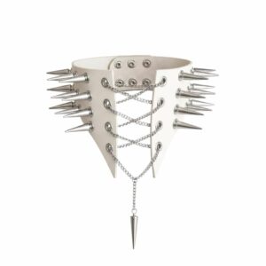 Чокер комір з шипами Art of Sex - Ariadna, натуральна шкіра, колір білий, XS-M