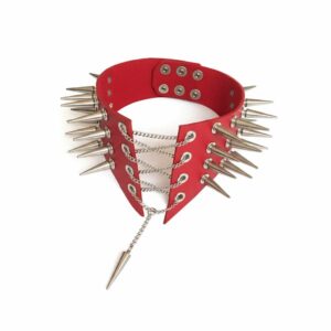 Чокер комір з шипами Art of Sex - Ariadne, еко шкіра, колір червоний, XS-M