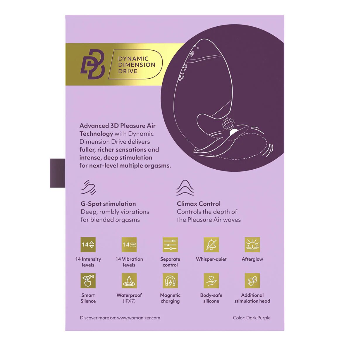 Подвійний вакуумний кліторальний стимулятор з вібрацією Womanizer Next Duo - Dark Purple - Зображення 17