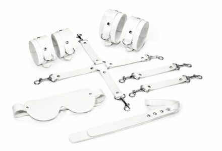 Набір Feral Feelings BDSM Kit 5 White, наручники, поножі, хрестовина, маска, падл
