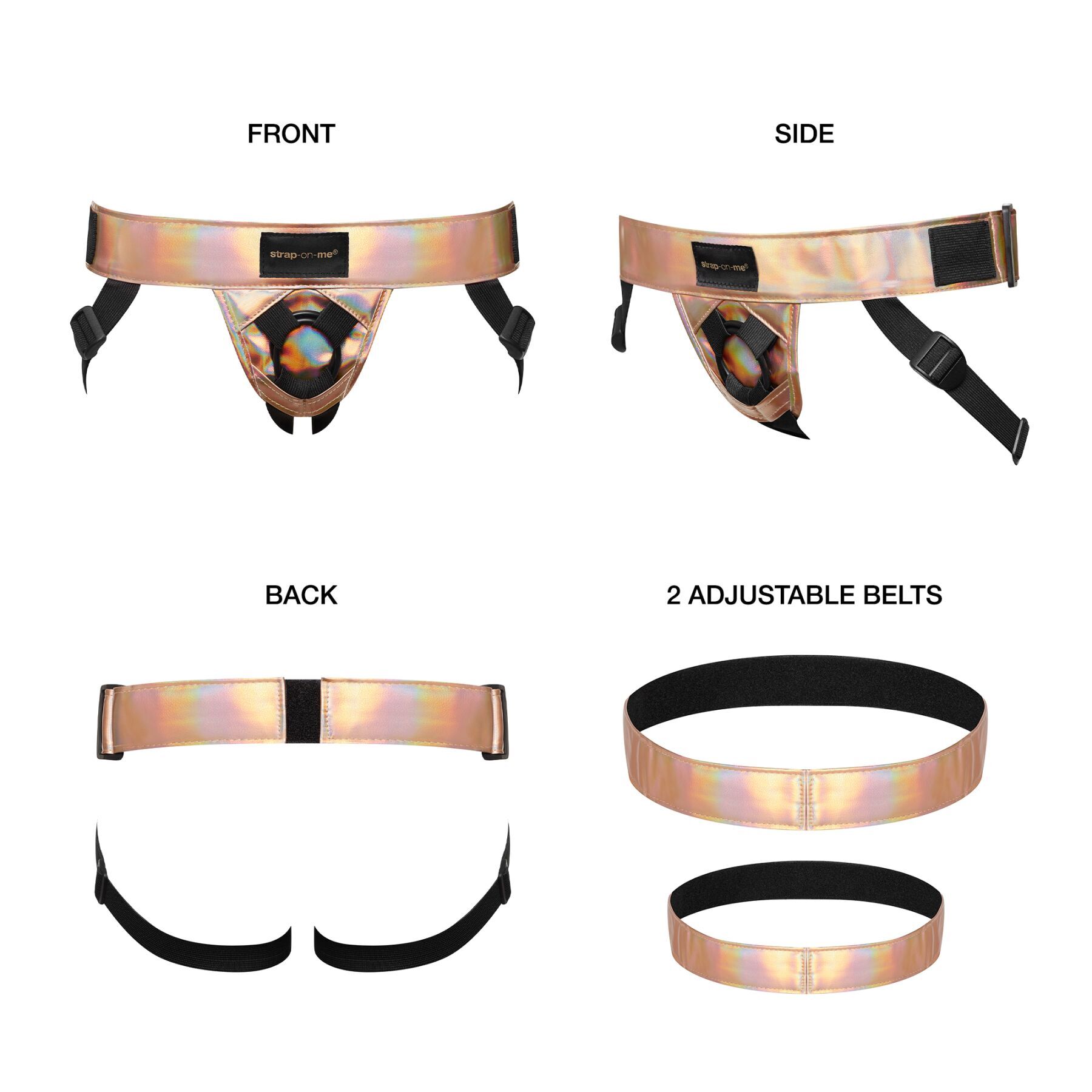 Труси для страпона Strap-On-Me Leatherette Harness Curious Holographic Rose Gold (м'яте паковання!!!) - Зображення 3
