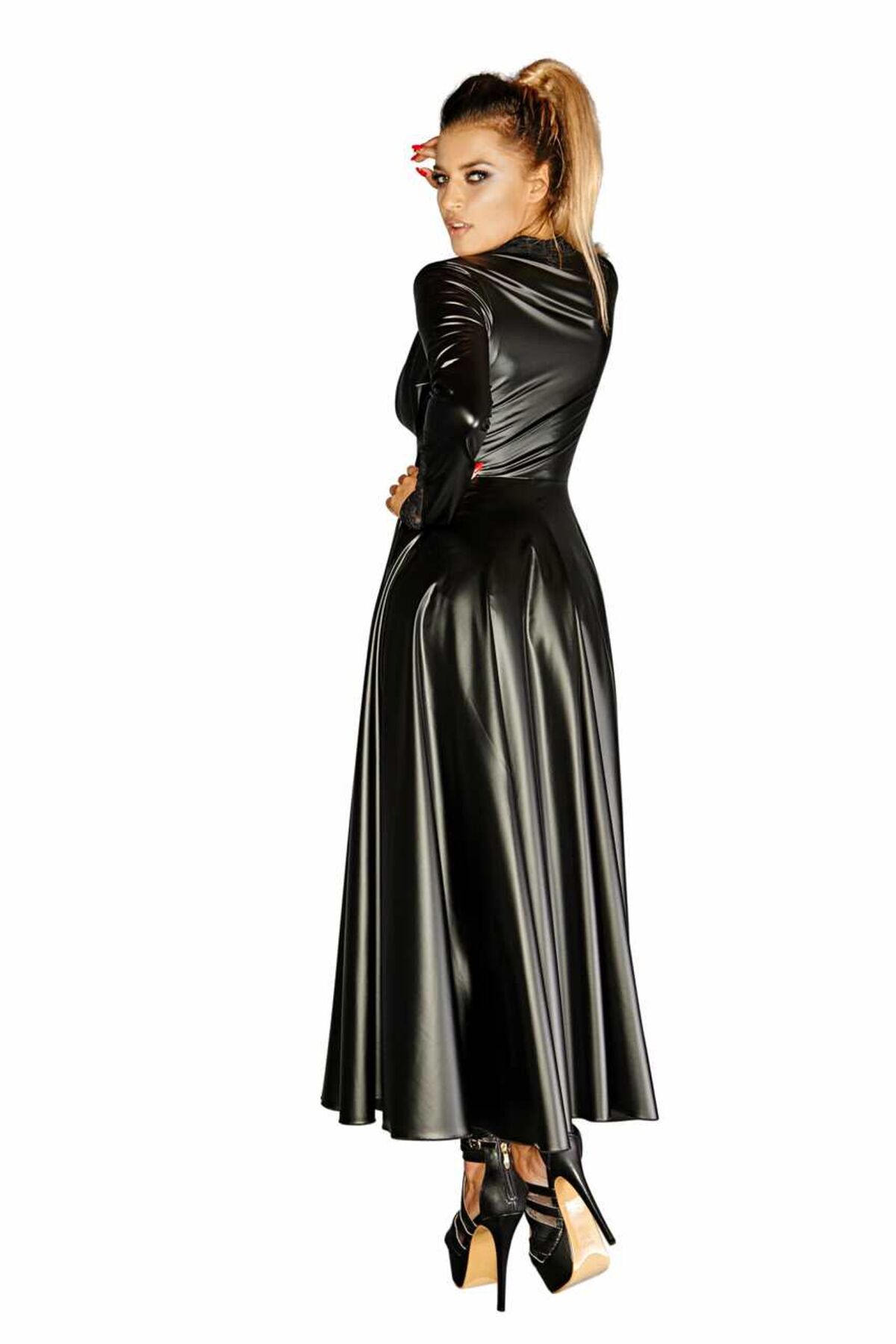 Сукня-плащ з мокрим ефектом Noir Handmade F128C Powerwetlook gown coat, M (м'яте паковання!!!) - Зображення 4