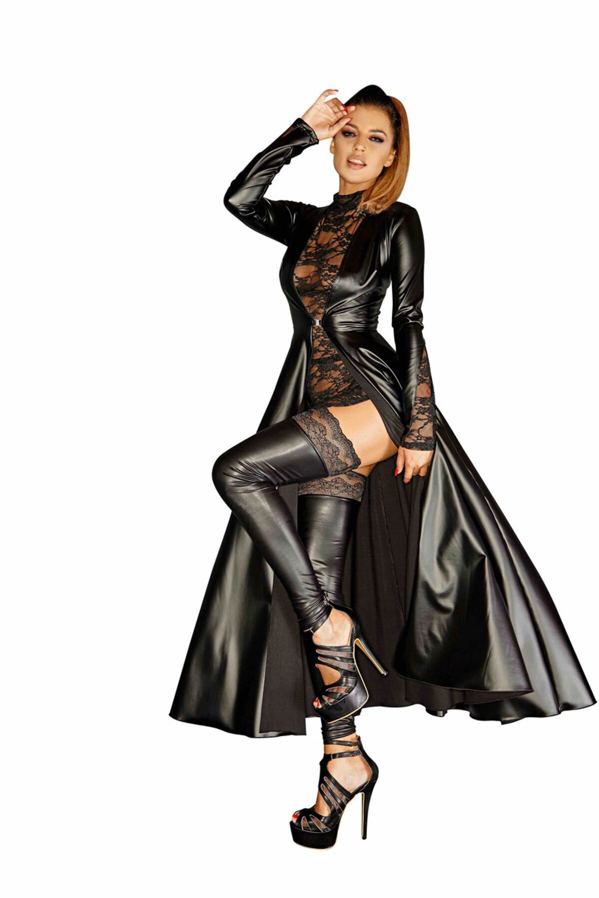 Сукня-плащ з мокрим ефектом Noir Handmade F128C Powerwetlook gown coat, M (м'яте паковання!!!) - Зображення 3