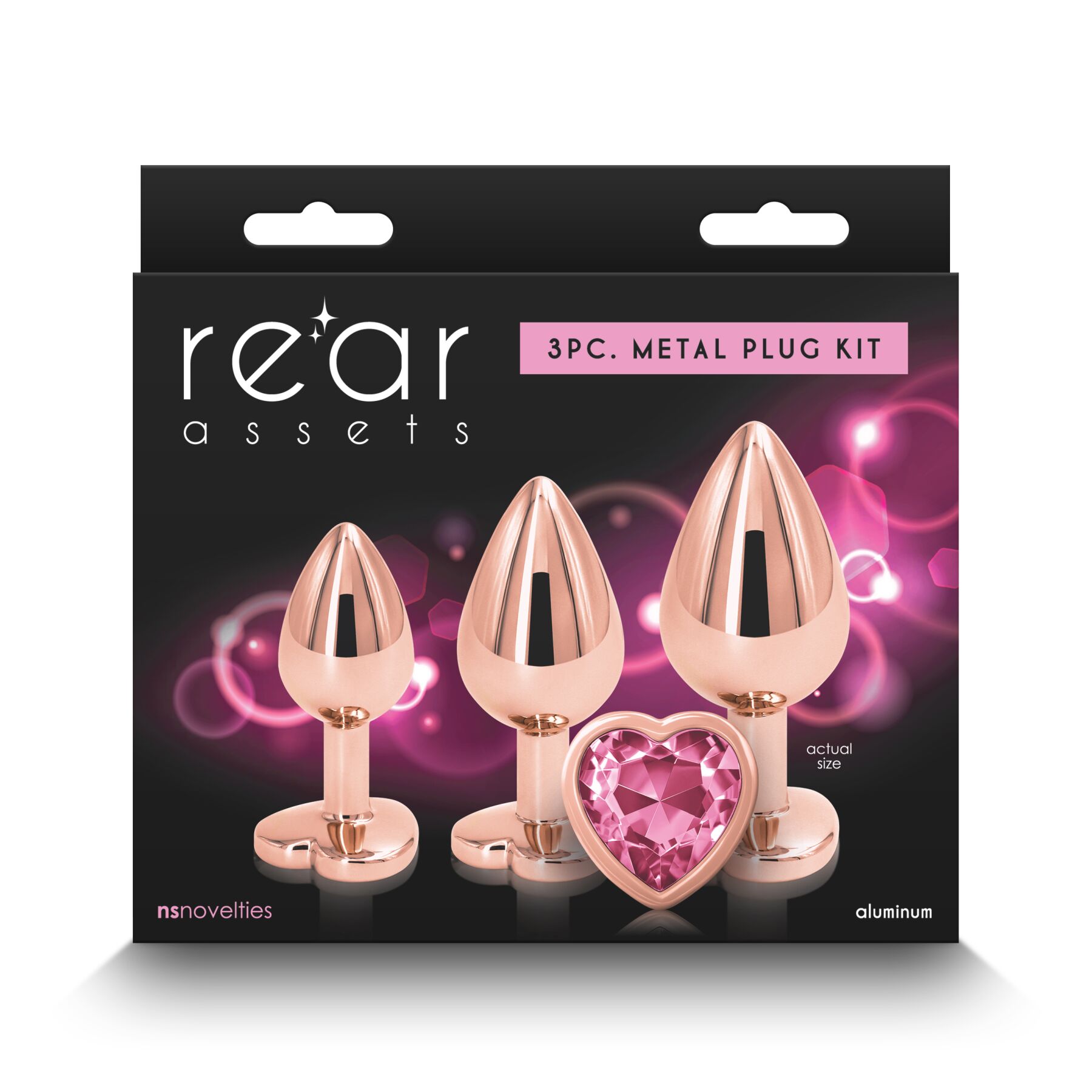 Набір анальних пробок NS Novelties Rear Assets - Trainer Kit - Rose Gold - Pink Heart - Зображення 3