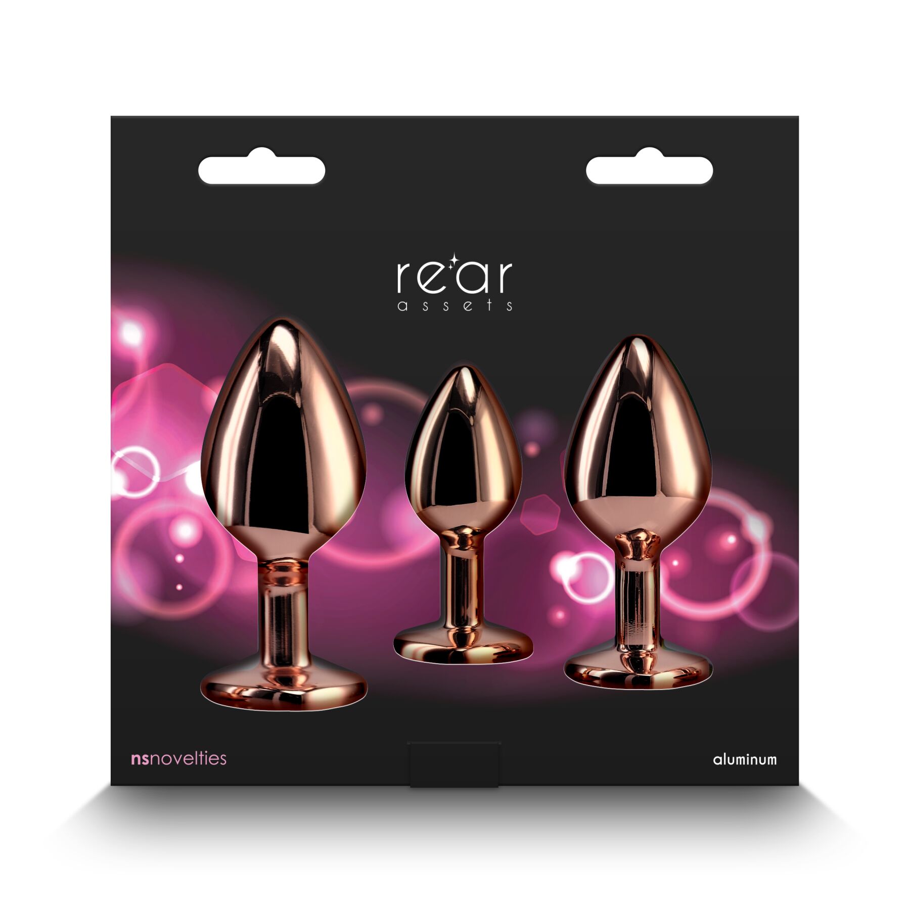 Набір анальних пробок NS Novelties Rear Assets - Trainer Kit - Rose Gold - Pink Heart - Зображення 4