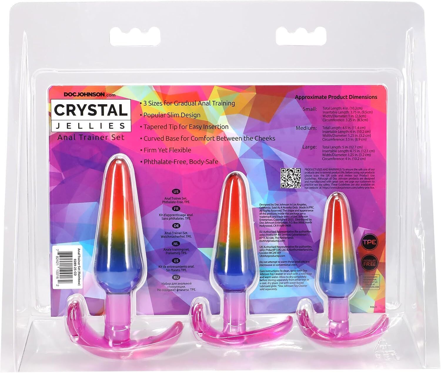 Набір анальних пробок Doc Johnson Crystal Jellies - Anal Trainer Set - Rainbow (м'яте паковання!!!) - Зображення 8