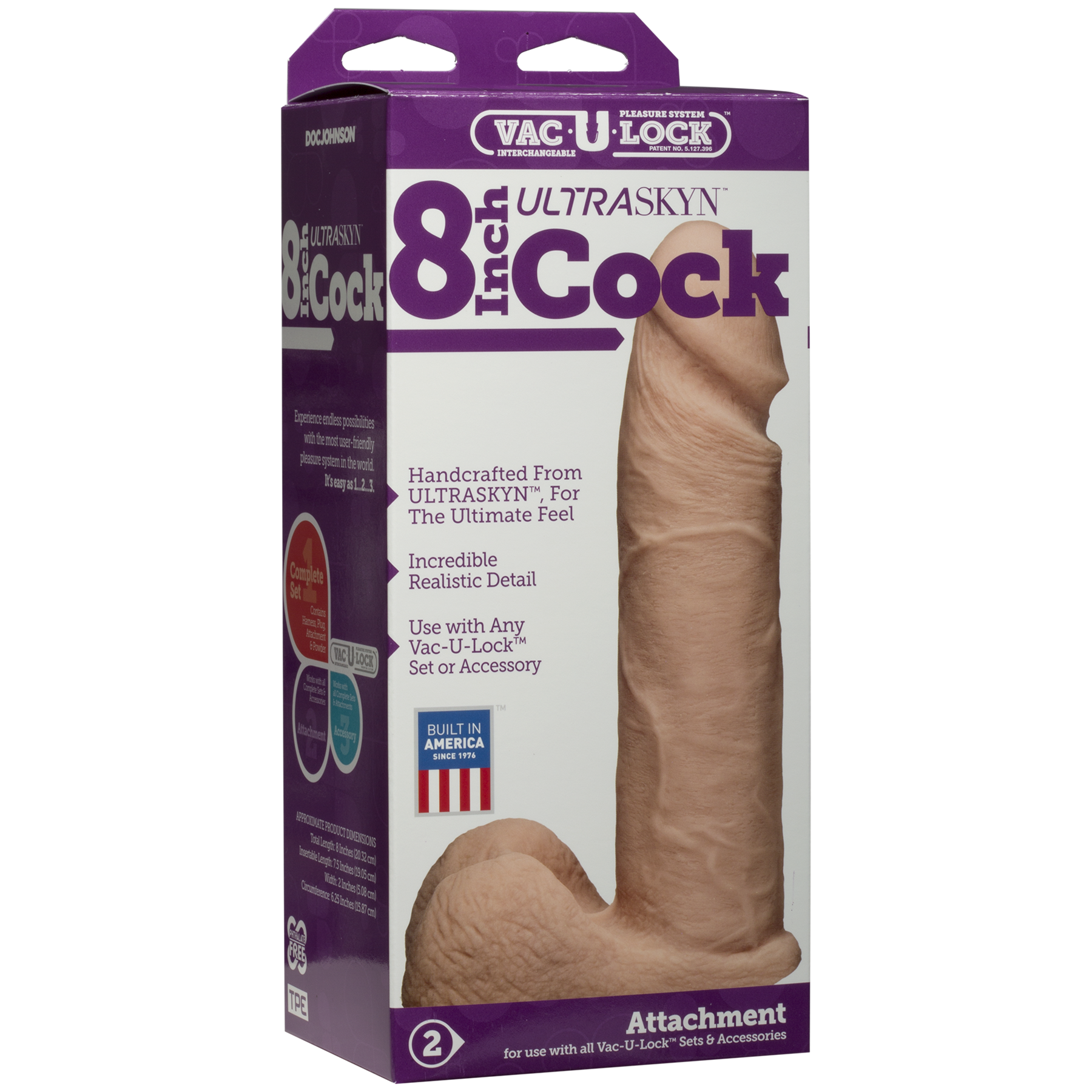 Фалоімітатор Doc Johnson Vac-U-Lock - 8 Inch ULTRASKYN Cock White (м'яте паковання!!!) - Зображення 4