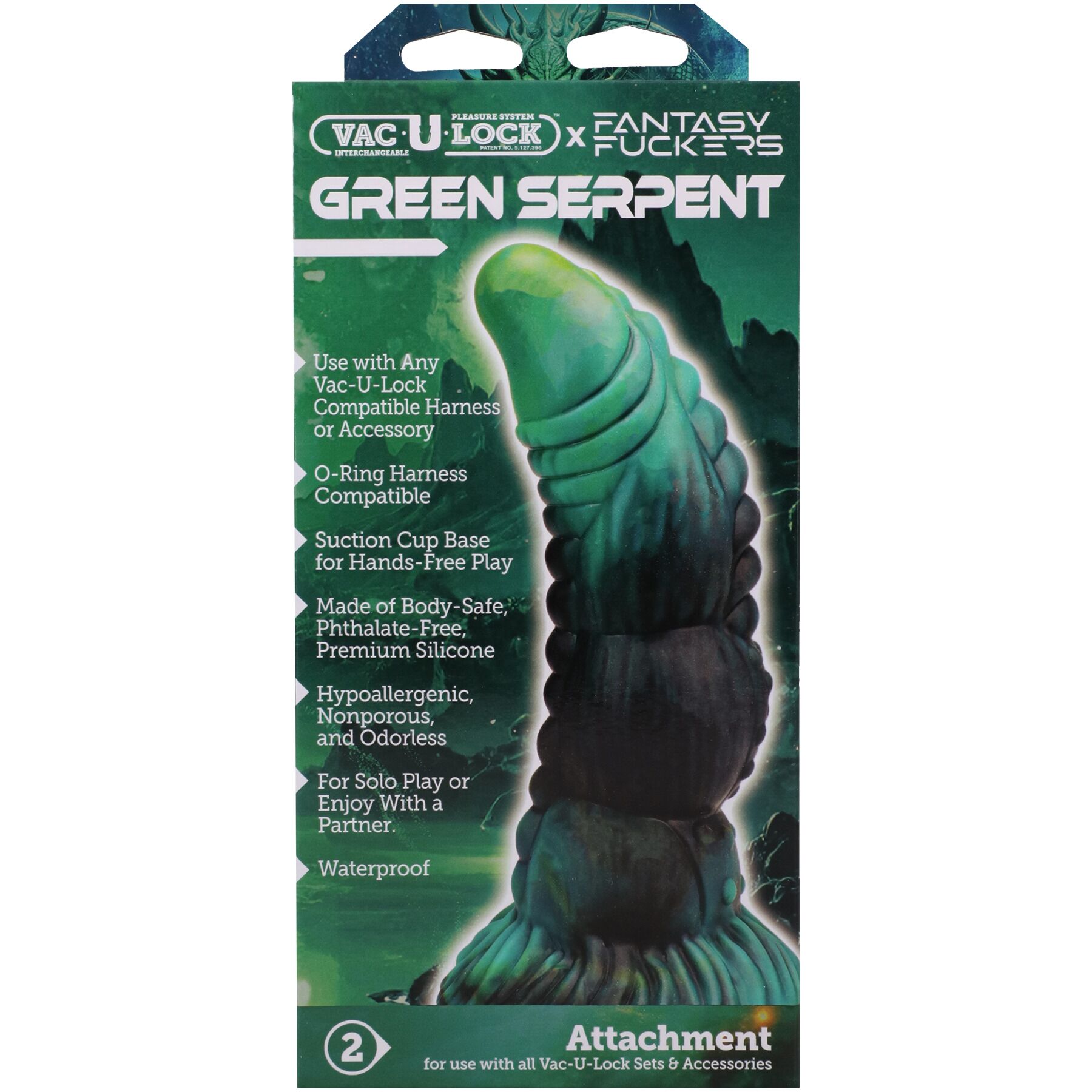 Фентезійний фалоімітатор Doc Johnson Vac-U-Lock x Fantasy Fuckers Green Serpent - Зображення 7