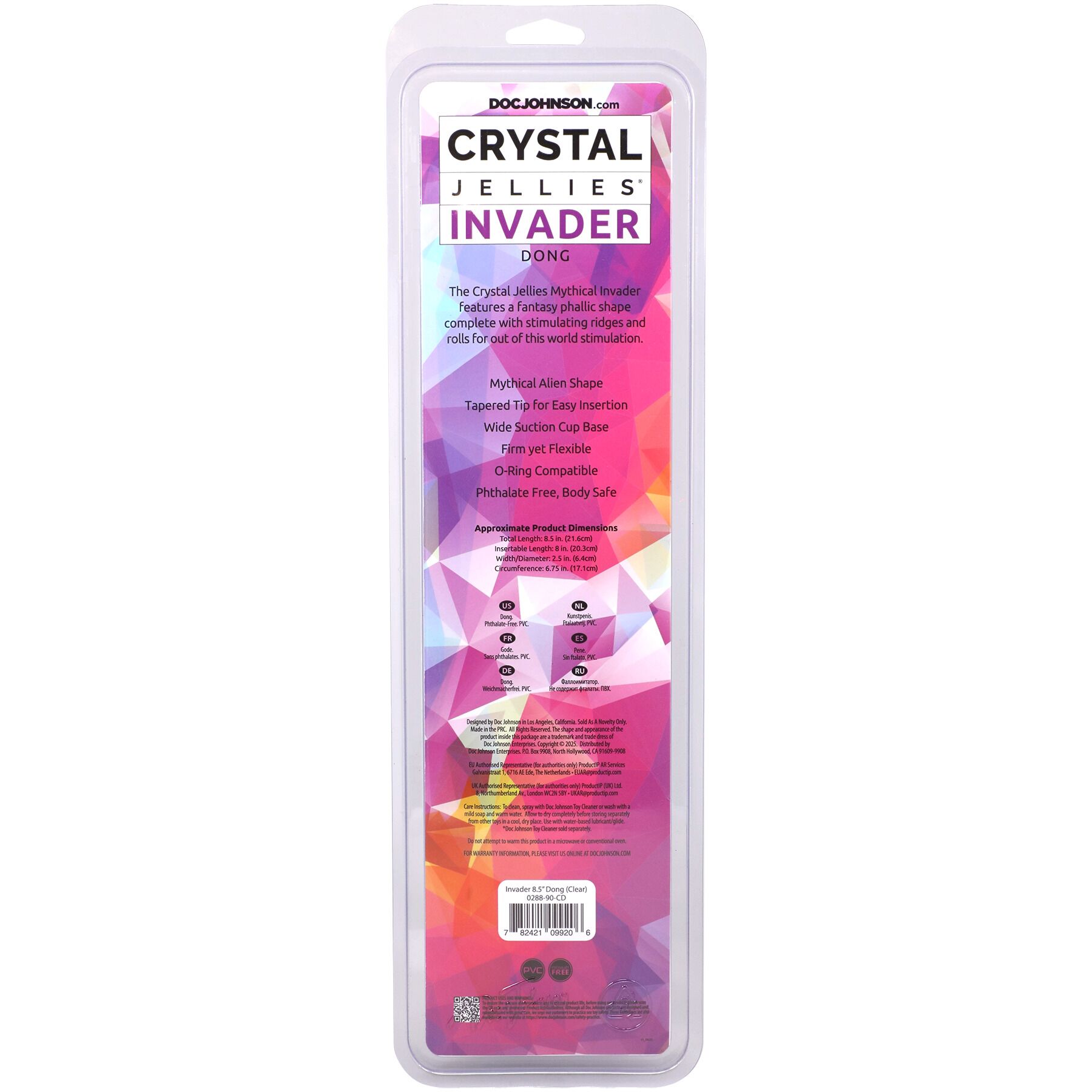 Фентезійний фалоімітатор Doc Johnson Crystal Jellies - Invader Dong 8.5 Inch - Clear - Зображення 6