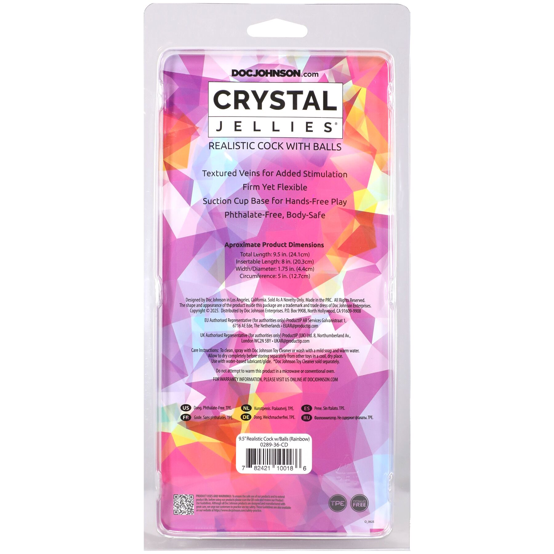 Фалоімітатор Doc Johnson Crystal Jellies - 9.5 Inch Dildo - Rainbow - Зображення 6